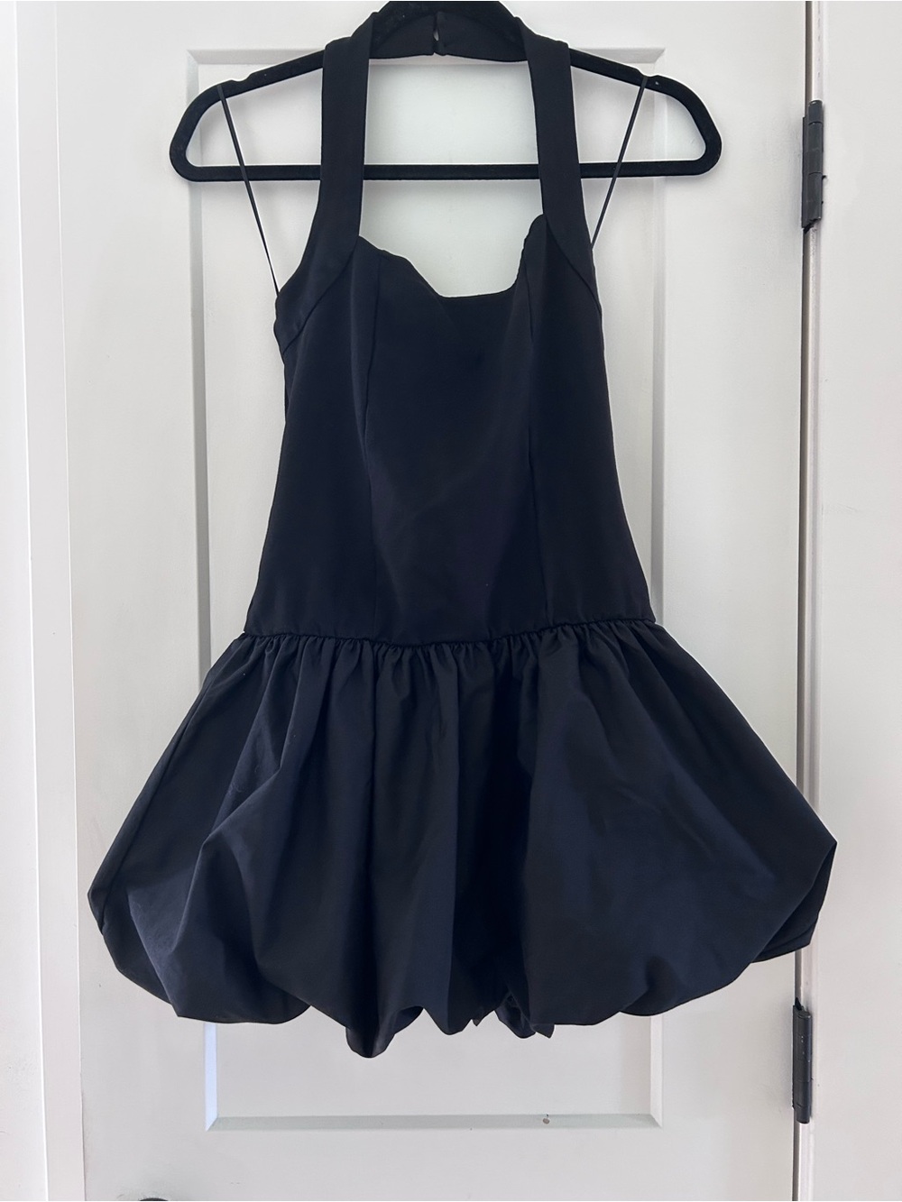Black Halter Bubble Hem Mini Dress